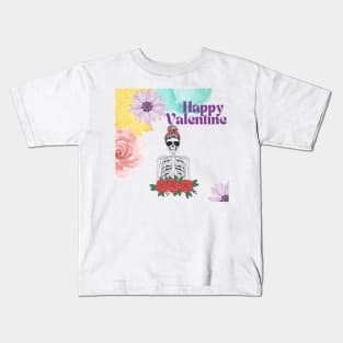 Happy Valentine, Funny Floral  Skeleton, Love Kids T-Shirt